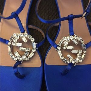 Gucci Sandal Royal Blue T-Strap Bling 8/38